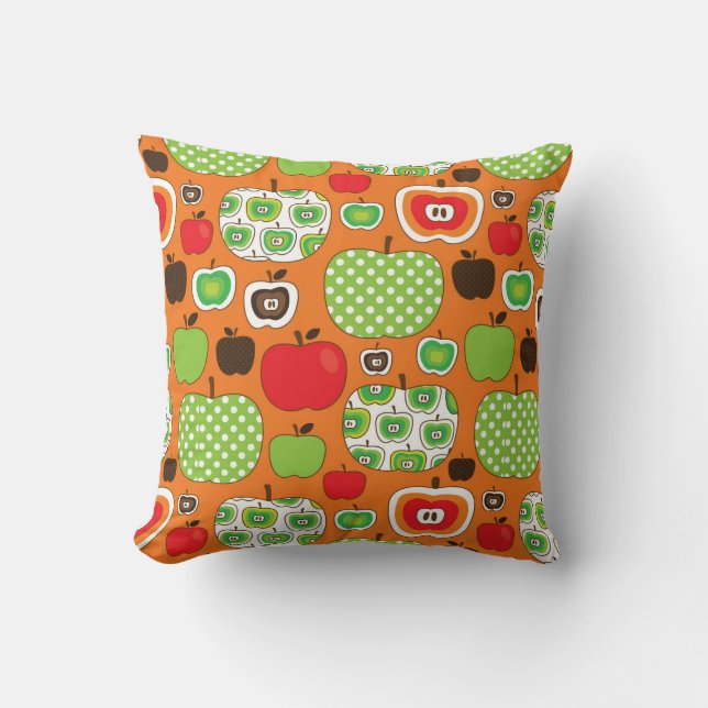 Cute apple illustration pattern throw pillow (Front)