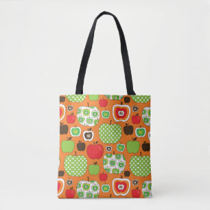 Cute apple illustration pattern tote bag