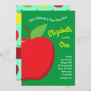 Cute Apple Kids 1st Birthday Party Fruit Invitation