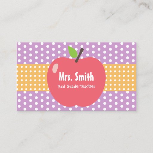 Customizable Cute Apple Lavender Dots Teacher Business Card