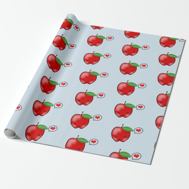 Cute Apple Love Pattern Wrapping Paper (Unrolled)