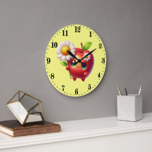 Cute apple lovers kitchen large clock