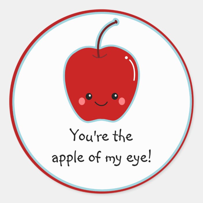 Cute Apple of My Eye Cartoon Classic Round Sticker ...
