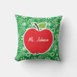 Cute Apple On Kelly Green Paisley Throw Pillow at Zazzle