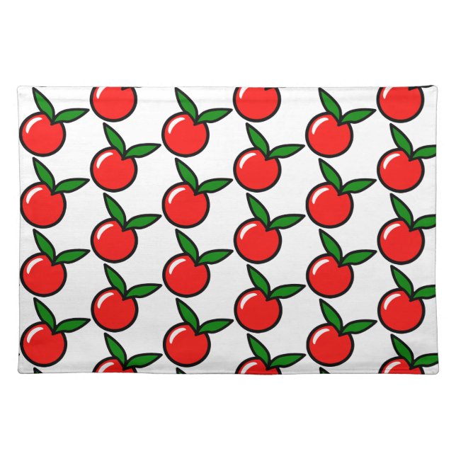 Cute Apple or Cherry, Fun Kitchen Fruit Cartoon Cloth Placemat (Front)