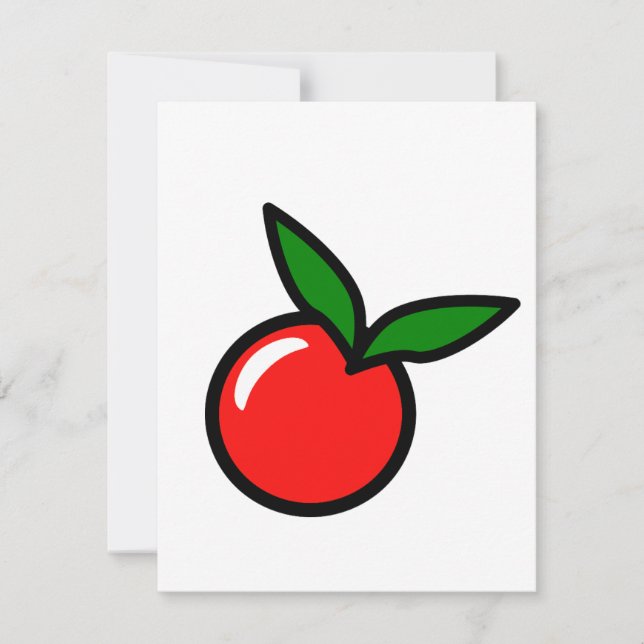 Cute Apple or Cherry, Fun Kitchen Fruit Cartoon Note Card (Front)