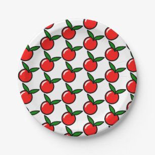 Cute Apple or Cherry, Fun Kitchen Fruit Cartoon Paper Plates