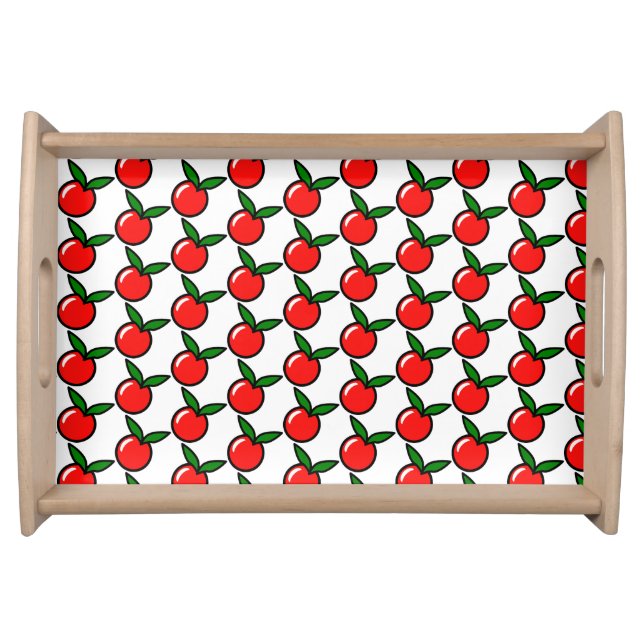 Cute Apple or Cherry, Fun Kitchen Fruit Cartoon Serving Tray (Front)