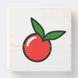 Cute Apple or Cherry, Fun Kitchen Fruit Cartoon Wooden Box Sign