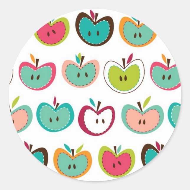 Cute apple pattern classic round sticker (Front)