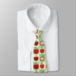 Cute Apple Pattern Green Fall Check Farmhouse Neck Tie