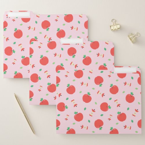 Cute Apple Pattern with Pink Background File Folder