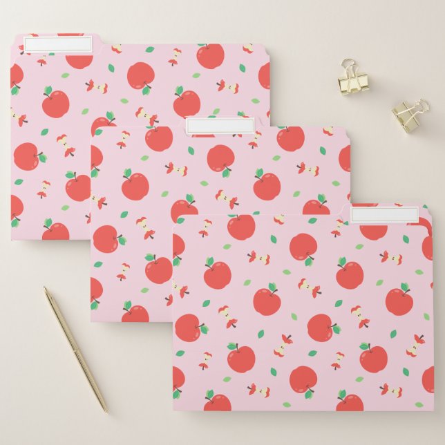 Cute Apple Pattern with Pink Background File Folder (Set)