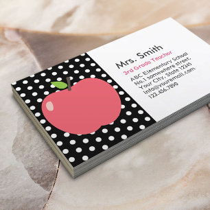 Cute Apple Polka Dots Teacher Business Card