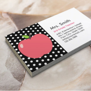 Cute Apple Polka Dots Teacher Business Card