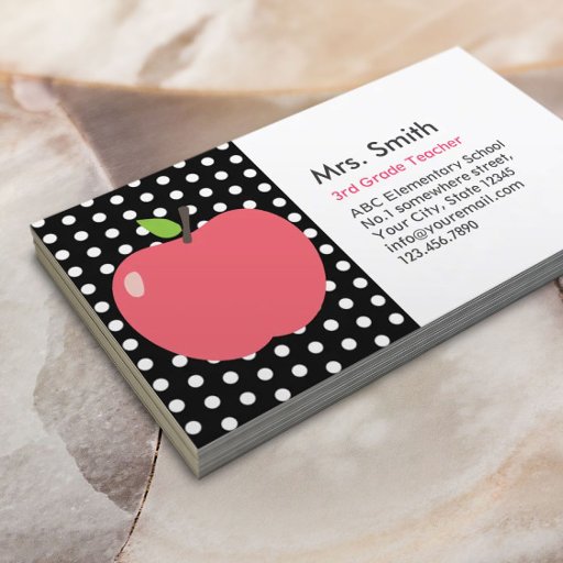 Customizable Cute Apple Polka Dots Teacher Business Card
