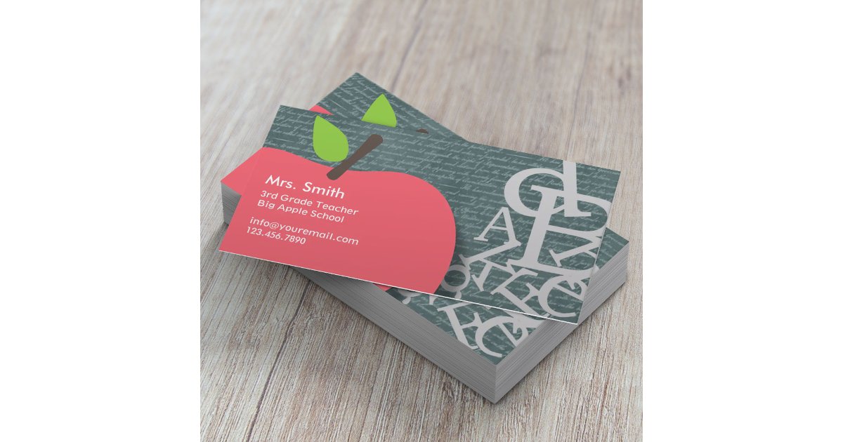 Cute Apple Scripts & Chalkboard School Teacher Business Card | Zazzle
