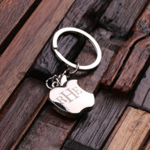 Cute Apple Shaped Classic Monogram Steel Keychain