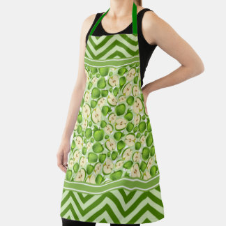 Cute Apple Slice Polka Dot & Chevron Green Apron