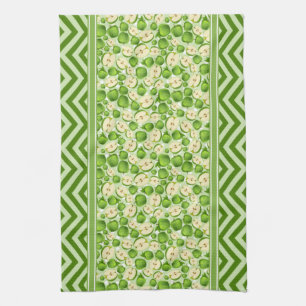 Cute Apple Slice Polka Dot & Chevron Green Kitchen Towel