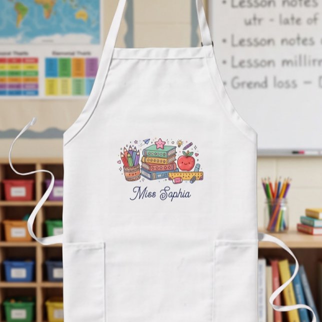 Cute Apple Teacher Appreciation Personalized Name  Long Apron (Creator Uploaded)