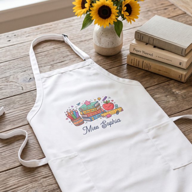 Cute Apple Teacher Appreciation Personalized Name  Long Apron (Creator Uploaded)