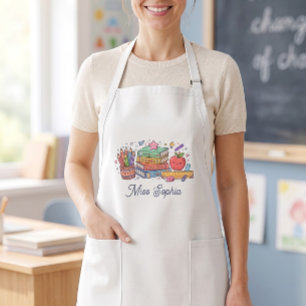 Cute Apple Teacher Appreciation Personalized Name Long Apron