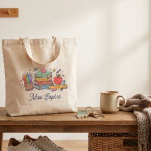 Cute Apple Teacher Appreciation Personalized Name Tote Bag