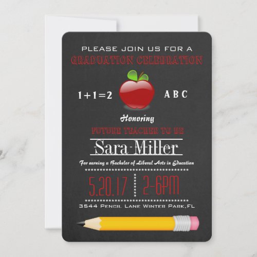 Cute Apple Teacher Graduation Invitation