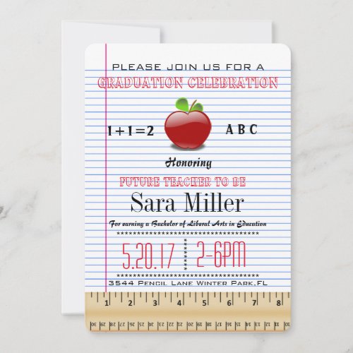 Cute Apple Teacher Graduation Invitation