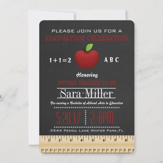 Cute Apple Teacher Graduation Invitation (Front)