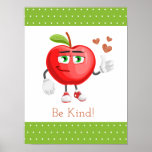 Cute Apple Thumbs Up Be Kind Classroom Poster