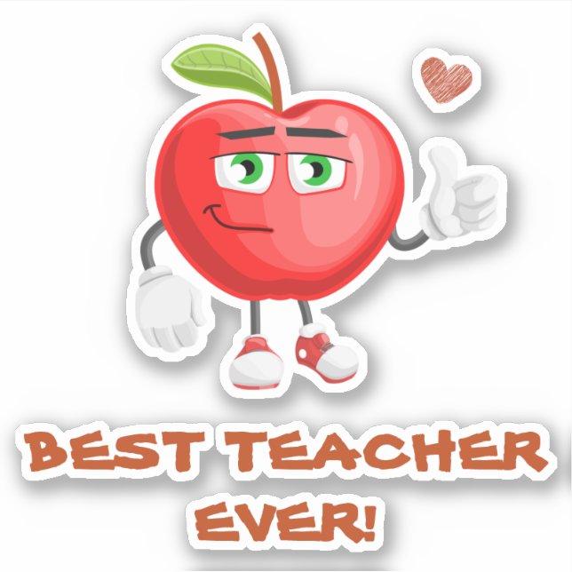 Cute Apple Thumbs Up Best Teacher Ever! Sticker (Front)