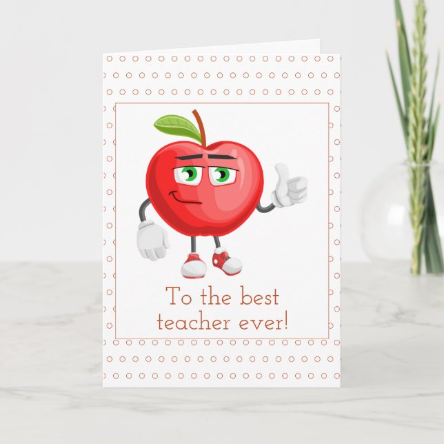 Cute Apple Thumbs Up Best Teacher Ever Thank You Card (Front)