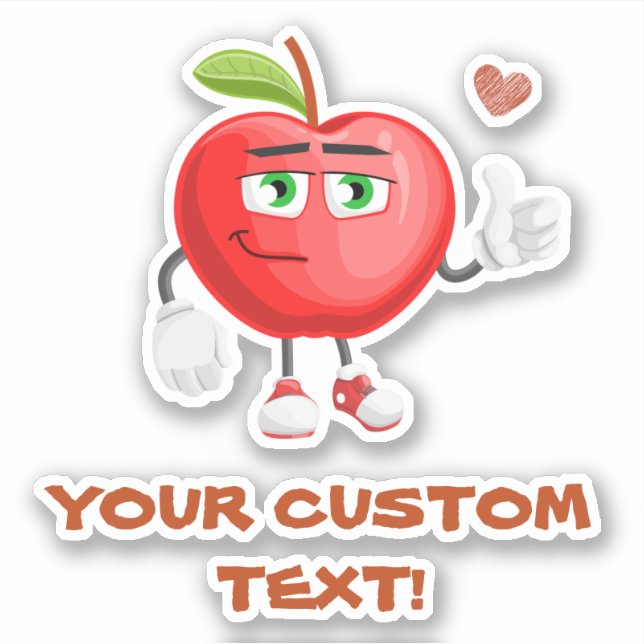 Cute Apple Thumbs Up Custom Text Sticker (Front)