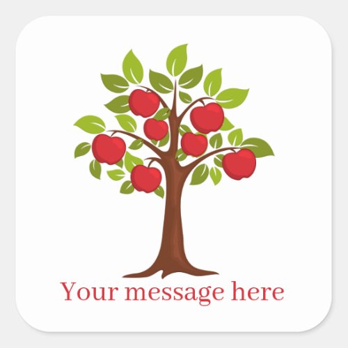 Cute apple tree add name message square sticker