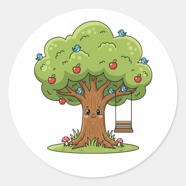 Cute Apple Tree Cartoon Illustration Sticker (Front)