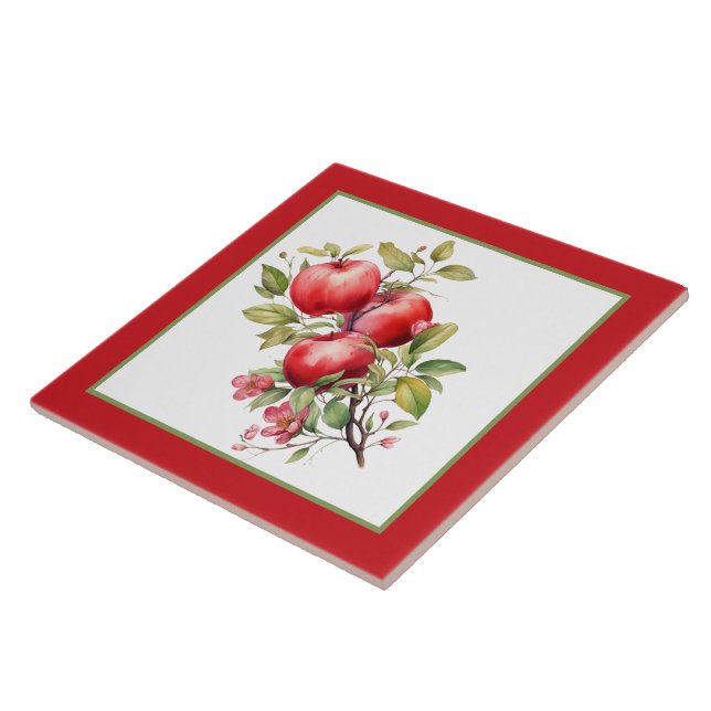Cute apple watercolor kitchen  ceramic tile (Side)