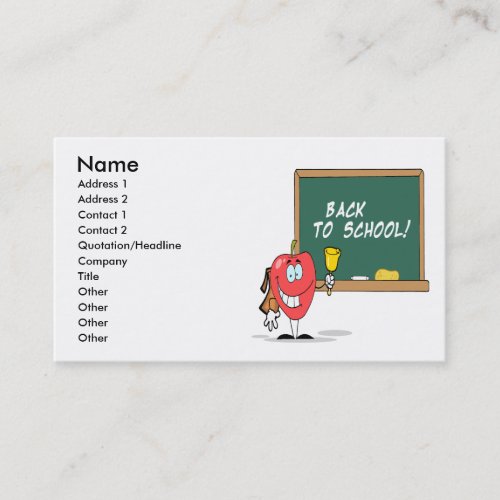 cute apple with back to school chalkboard cartoon business card templates