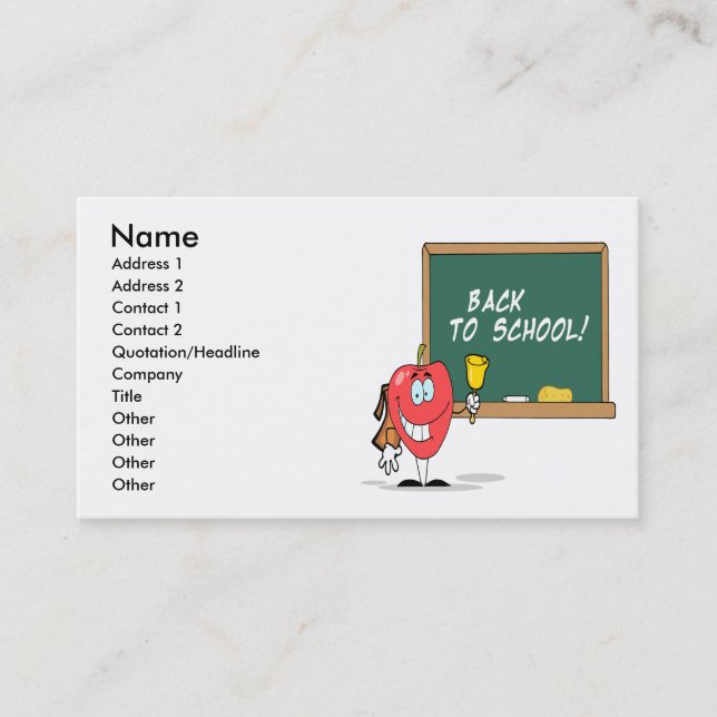 cute apple with back to school chalkboard cartoon business card (Front)