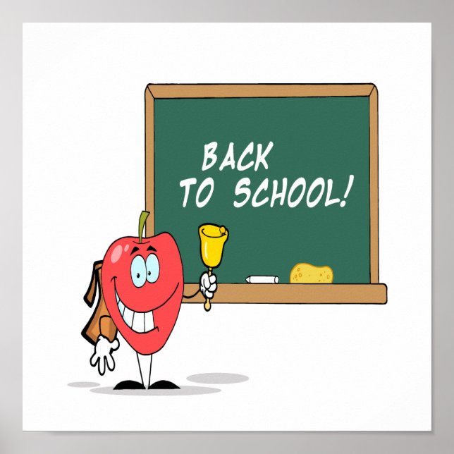 cute apple with back to school chalkboard cartoon poster (Front)