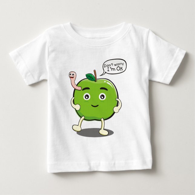 cute Apple With cute worm Baby T-Shirt (Front)