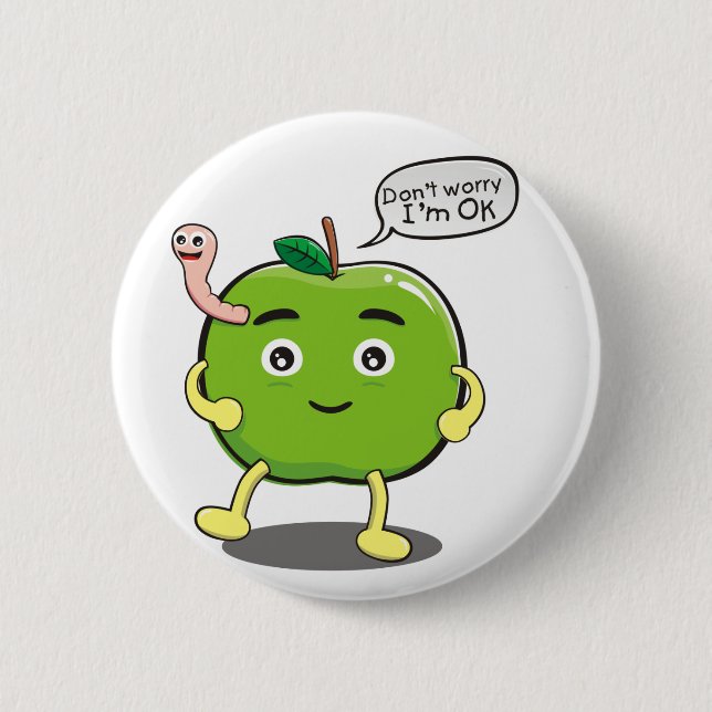 cute Apple With cute worm Button (Front)
