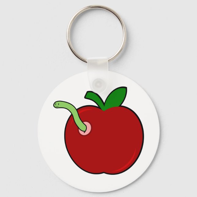 Cute Apple with Worm Keychain (Front)