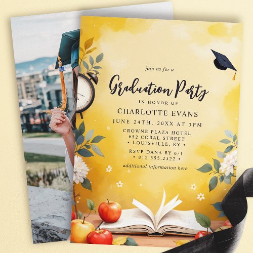 Cute Apples Books Teacher Graduation Party Photo Invitation