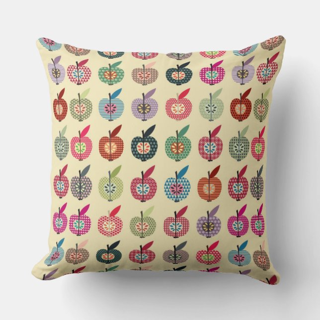 Cute Apples in Retro Style Throw Pillow (Front)