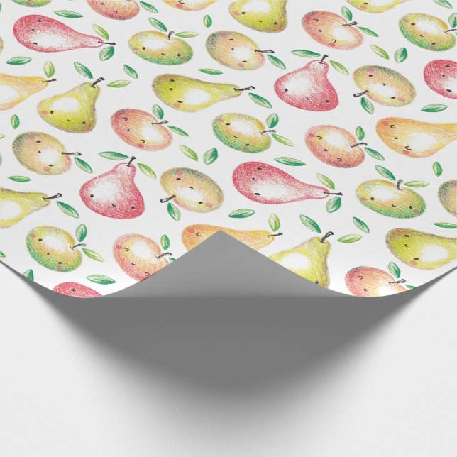 Cute Apples & Pears handdrawn white red green Wrapping Paper (Corner)