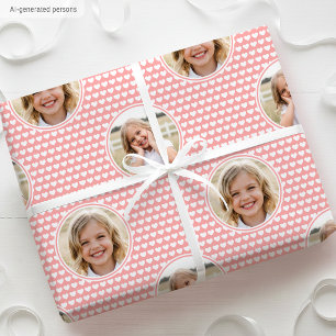Cute Apricot Pink Hearts Kids Birthday Photo Wrapping Paper
