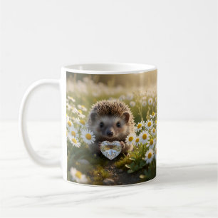 Cute April Hedgehog with Diamond Heart Coffee Mug