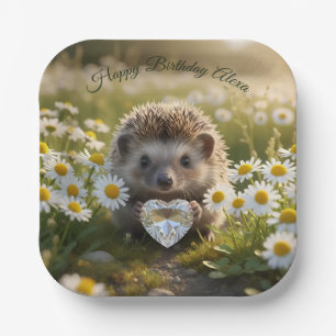 Cute April Hedgehog with Diamond Heart Paper Plates